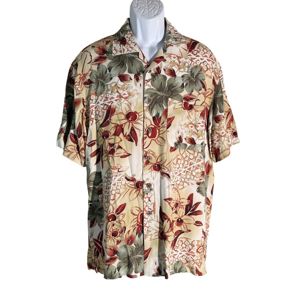 La‎ Cabana All Night Long Men's Short Sleeve Button Down Floral Hawaiian Shirt M